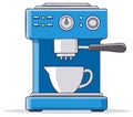 Cartoon Blue Espresso Machine Preparing Coffee with Cup Underneath in Clean Simple Style Royalty Free Stock Photo