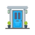 Cartoon Blue Front Door of House. Vector