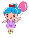 cartoon blue haired girl holding balloons