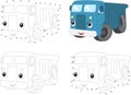 Cartoon blue lorry. Coloring book and dot to dot game for kids Royalty Free Stock Photo