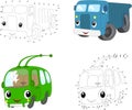 Cartoon blue lorry and green trolleybus. Vector illustration. Do