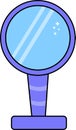 The cartoon blue mirror has long legs down there base