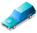 Cartoon blue old retro flat isometric long car