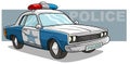 Cartoon blue police car with golden badge