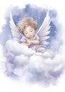 Blue religion girl young white cute background girl baby cartoon little angel illustration beauty child Royalty Free Stock Photo