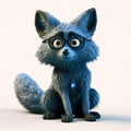 cartoon blue sitting fox black glasse, Generative AI