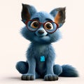 cartoon blue sitting fox black glasse, Generative AI