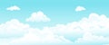 Cartoon blue sky and curly clouds. Vector white cloud beauty dreams horizontal background. Cover fluffy white heavenly