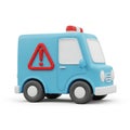 Cartoon blue van with warning sign and red lights Royalty Free Stock Photo