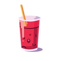 Cartoon boba drink, bubble tea icon, flat vector illustration