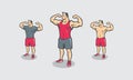 Cartoon bodybuilder with some variation of cloths.