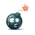 Cartoon bomb, fuse, wick, spark icon. Confusion smiley. Royalty Free Stock Photo