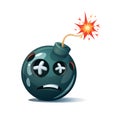 Cartoon bomb, fuse, wick, spark icon. Dead smiley. Royalty Free Stock Photo