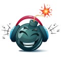 Cartoon bomb, fuse, wick, spark icon. Music smiley. Royalty Free Stock Photo