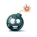 Cartoon bomb, fuse, wick, spark icon. Scared smiley. Confusion pleasure Royalty Free Stock Photo