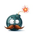 Cartoon bomb, fuse, wick, spark icon. Scared smiley. Mustache, whisker smiley Royalty Free Stock Photo