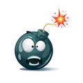 Cartoon bomb, fuse, wick, spark icon. Scared smiley. Shock smiley Royalty Free Stock Photo