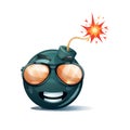 Cartoon bomb, fuse, wick, spark icon. Sun glasses smiley. Royalty Free Stock Photo