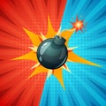 Cartoon bomb, fuse, wick, spark icon. Royalty Free Stock Photo