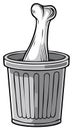 Cartoon bone discarded in a garbage can symbolizing waste or an unwanted old idea Royalty Free Stock Photo