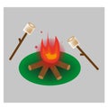 cartoon bonfire marshmallow on light background. Summer camp. Vector illustration. Stock image.