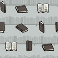 Cartoon books and bookshelves seamless background