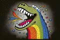 Cartoon of a bored Crocodile yawning with a rainbow coming out of it`s mouth