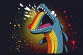 Cartoon of a bored Crocodile yawning with a rainbow coming out of it`s mouth