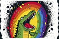 Cartoon of a bored Crocodile yawning with a rainbow coming out of it`s mouth