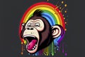 Cartoon of a bored Monkey yawning with a rainbow coming out of it`s mouth