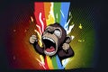 Cartoon of a bored Monkey yawning with a rainbow coming out of it`s mouth