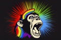 Cartoon of a bored Monkey yawning with a rainbow coming out of it`s mouth