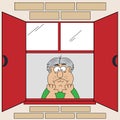 Cartoon Bored Old Man at Window