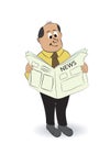 Cartoon boss reading news paper