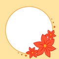 Cartoon botanical round copyspace frame with red flowers