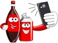Cartoon Bottle and Can taking selfie