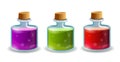 Cartoon bottles with poison in different colors