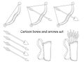 Cartoon bows and arrows. Black and white illustration