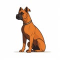 Cartoon Boxer Dog Sitting On White Background