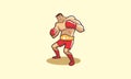 Cartoon boxer with his champion belt. Royalty Free Stock Photo
