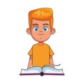 Cartoon boy with academic book, colorful design