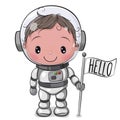 Cartoon Boy astronaut with white flag Royalty Free Stock Photo