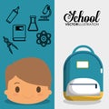 Cartoon boy bag chemistry elements school flyier Royalty Free Stock Photo