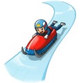 Cartoon Boy Bobsleighing Down Icy Track Royalty Free Stock Photo