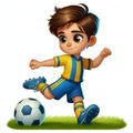 Cute boy playing football. Royalty Free Stock Photo