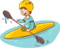 Cartoon boy with a canoe.