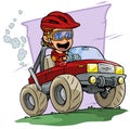 Cartoon boy character driving big off road truck