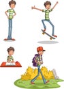 Cartoon boy in different activities.