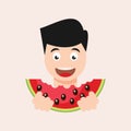 Cartoon boy eating watermelon slice Royalty Free Stock Photo