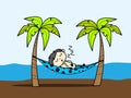 Cartoon Boy Enjoying Vacation at Beach and Sleeping on Hammock Royalty Free Stock Photo